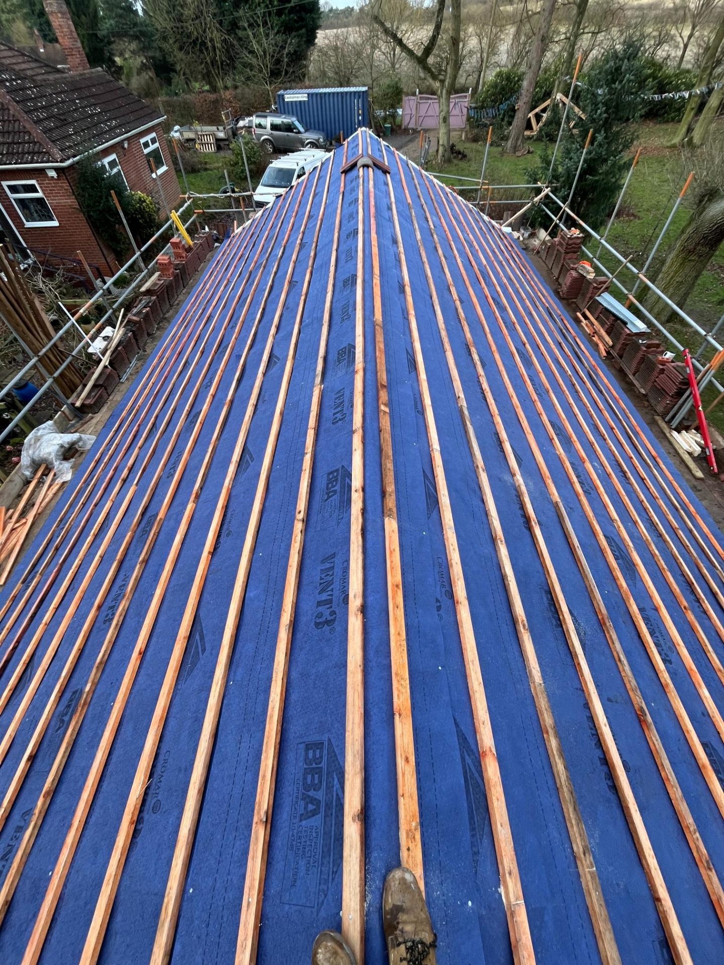 Full re-roof progress with battens and membrane